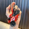 Red and white alloy pull-back motorcycle keychain, creative gift pendant for bags - Red