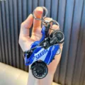 Creative blue and white alloy pullback motorcycle keychain accessory for bags and keys - Blue