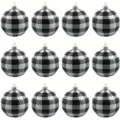 Set de 12 bolas de Navidad de cuadros blancos y negros con purpurina para el árbol - Juego de 12 / Cuadros