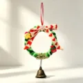 Handmade DIY Christmas chenille stem wreath ornament with a bell and red heart bow. - Style 3 / Diameter 9.5cm