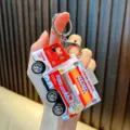 Imbisswagen Schlüsselanhänger Spielzeugauto Modell in Rot und Weiß mit Nudeln-Aufdruck - Ramen-Stil (Rückzug Food Truck)