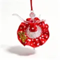 Clear acrylic ballet girl Christmas tree ornament featuring a red polka dot tutu and gold text - Red and White Dotted Skirt
