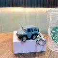 Cool blue mini alloy off-road SUV car keychain toy with functional pull-back motor - Gray