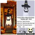 Halloween hanging glowing ghost windsock with LED lights for outdoor porch decoration - Small Warm White Wizard Hat Ghost