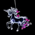 Sparkling transparent acrylic unicorn Christmas ornament with pink glitter accents - Rose Red Sequin Unicorn / Approx. 26g