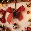 Red burlap bow Christmas bell ornament with pine cones and berries for tree decor - Burlap Bow Nordic Bell Style (款7)