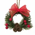 Festive Christmas wreath with large red bow berries and pine cones on white background - Style E (Red Bow/Pine Needle) / 8cm