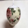 Easter egg hanging ornament with vintage pink rose floral pattern on white stand - Pink Rose Pattern (Single Item 1)