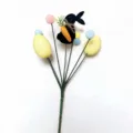 Festive Easter decorative pick featuring a black bunny, yellow eggs and colorful pom-poms - Black Bunny Style (CG-DCZ261107) / Black