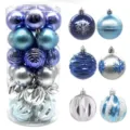 Selection of 6cm blue and silver Christmas baubles with various patterns and finishes. - 30 Pieces Set (6cm) / Blue & Silver (No.14)
