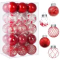 Detail view of 30 festive 6cm red and clear Christmas baubles with glitter and bead textures. - 30Pcs Pack / Red
