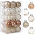 Set of 30 gold and champagne 6cm plastic Christmas ball ornaments for tree decoration - 30Pcs Pack / Champagne