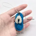 Handmade blue chenille pipe cleaner flip-flop keychain with pearl flower detail, 5cm size - Dark Blue
