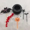 Variety pack of Halloween cake toppers including witch cauldron, pumpkin, and ghost - Witch Cauldron Set / Black
