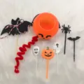 Festive Halloween cake toppers set featuring pumpkin bucket, bat, ghost, and skull motifs - Pumpkin Bucket Set / Orange