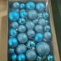 Set of 50 blue Christmas ball ornaments in matte, glossy, and glitter finishes - 50 Pieces / Blue