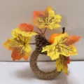 Autumnal napkin ring with yellow maple leaves, pine cone and small pumpkin decor - Pumpkin Maple Leaf Pine Cone Style (Style 2) / 5x8.5x10cm