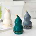 Élégant porte-cure-dents en céramique en forme de calebasse avec détails dorés pour la maison - Style de Gourde / 1 Pièce / Couleur Aléatoire
