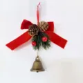 Festive Christmas bell pendant featuring a red velvet bow and natural pine cones - Red Velvet Bow Bronze Bell Style (款4)