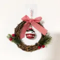 Festive Christmas wreath featuring a red checkered bow and metal bell hanging decoration. - Style C (Checked Bow/Star Bell) / 12cm