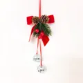 Festive red velvet bow Christmas ornament featuring pine cones and silver disco balls. - Red Velvet Bow Disco Ball Style (款5)