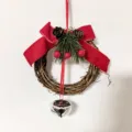 Handcrafted Christmas vine wreath with large red velvet bow and silver believe bell - Style D (Red Velvet/Believe Bell) / 12cm