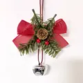 Christmas bell ornament with red burlap bow, pine needles and natural pine cone - Burlap Bow Silver Bell Style (款6)