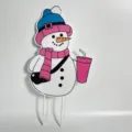 Outdoor Christmas snowman yard stake decoration with pink scarf and blue hat for garden - Snowman