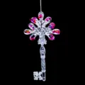 Transparent acrylic Christmas key ornament with colorful sequins and hanging string - Rose Red Sequin Key
