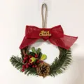 Festive Christmas wreath with red burlap bow, pine cone and berries for door decor - Style J (Burlap Bow/Rattan Ring) / 15cm
