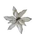 Silver artificial Christmas poinsettia flower with glitter edges for holiday decor - White