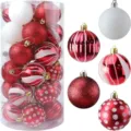 Detail view of 30pcs red and white Christmas ornaments set in various festive patterns - 30 Pieces Set (6cm) / Red & White (No.1)