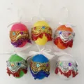Set of 6 colorful 6cm Bohemian style Easter hanging eggs with DIY sequins and bows - 6-Piece Set / Set of 6 / Multicolor