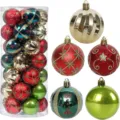 Close-up detail of 30pcs 6cm Christmas ball ornaments with assorted glitter patterns - 30 Pieces Set (6cm) / Red Green & Gold (No.5)