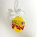 6cm yellow Easter egg hanging ornament with white bow and gold sequins - Single (6cm) / Yellow