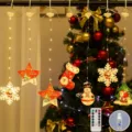 Hanging LED Christmas curtain lights featuring stars and snowflakes with remote control - LED String Lights Set