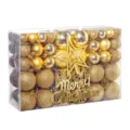 Detail view of 102pcs golden Christmas ornament set in transparent box with star topper - 102 Pieces/Pack / Gold