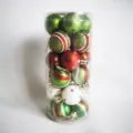 Assorted 3cm mini painted Christmas ball set in a clear plastic tube for tree decoration - Set of 24 / Red Green White