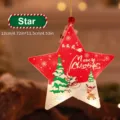 Red LED star Christmas hanging ornament with Merry Christmas print and reindeer motif - Star Single
