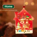 Illuminated house-shaped LED Christmas hanging ornament featuring cute reindeer and bear design - House Single