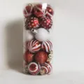 Set of 24 red and white 3cm Christmas baubles with various patterns in a clear tube - Set of 24 / Red White