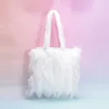 Elegante bolso tote de malla blanca con volantes y diseño de tul escalonado dulce - Blanco