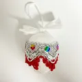 Bohemian style 6cm white Easter egg hanging ornament with colorful sequins and red beaded trim - Single (6cm) / White