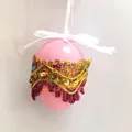 Pink Bohemian Easter hanging egg with gold sequins and white ribbon, 6cm decoration - Single (6cm) / Pink