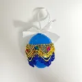 6cm Blue bohemian style Easter hanging egg decorated with golden sequins and bow - Single (6cm) / Blue