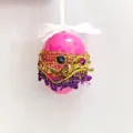 6cm pink Easter hanging egg with bohemian gold sequin and purple lace decoration - Single (6cm) / Rose Red