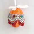 Handmade 6cm orange plastic Easter hanging egg with silver lace and colorful sequins - Single (6cm) / Orange