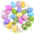 Colorful painted Easter eggs set with hanging ribbons for party decoration - Style K / 24-Piece Set (6cm)