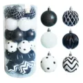 Set of 30 black and white 6cm Christmas ball ornaments with mixed patterns - 30 Pieces Set (6cm) / Black and White