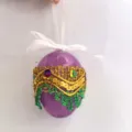 Purple 6cm Bohemian style plastic Easter hanging egg with gold and green sequins - Single (6cm) / Purple & Green